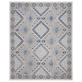 SAFAVIEH Micro-Loop Jolene Geometric Wool Area Rug, Light Grey/Blue, 8' x 10'