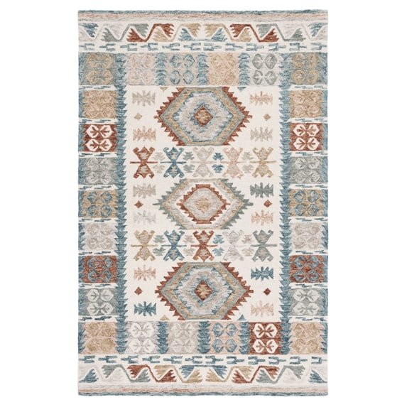 SAFAVIEH Micro-Loop Kaeden Southwestern Area Rug, Ivory/Blue, 4' x 6'