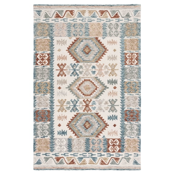 SAFAVIEH Micro-Loop Kaeden Southwestern Area Rug, Ivory/Blue, 4' x 6'