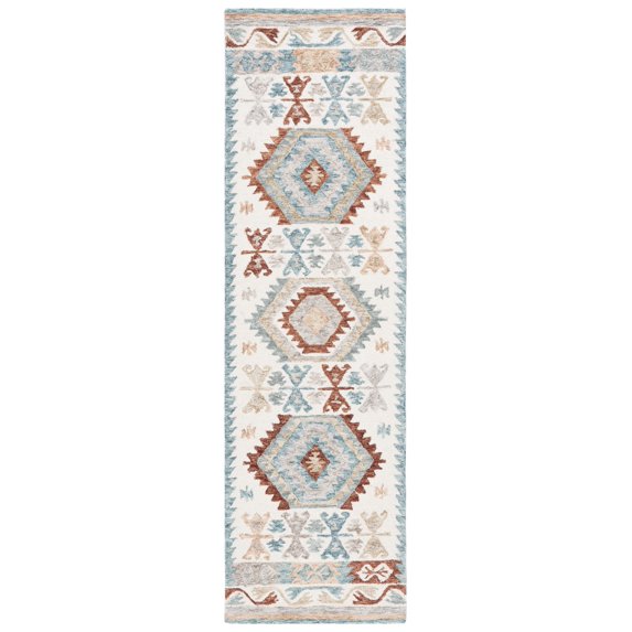 SAFAVIEH Micro-Loop Kaeden Southwestern Runner Rug, Ivory/Blue, 2'3" x 8'