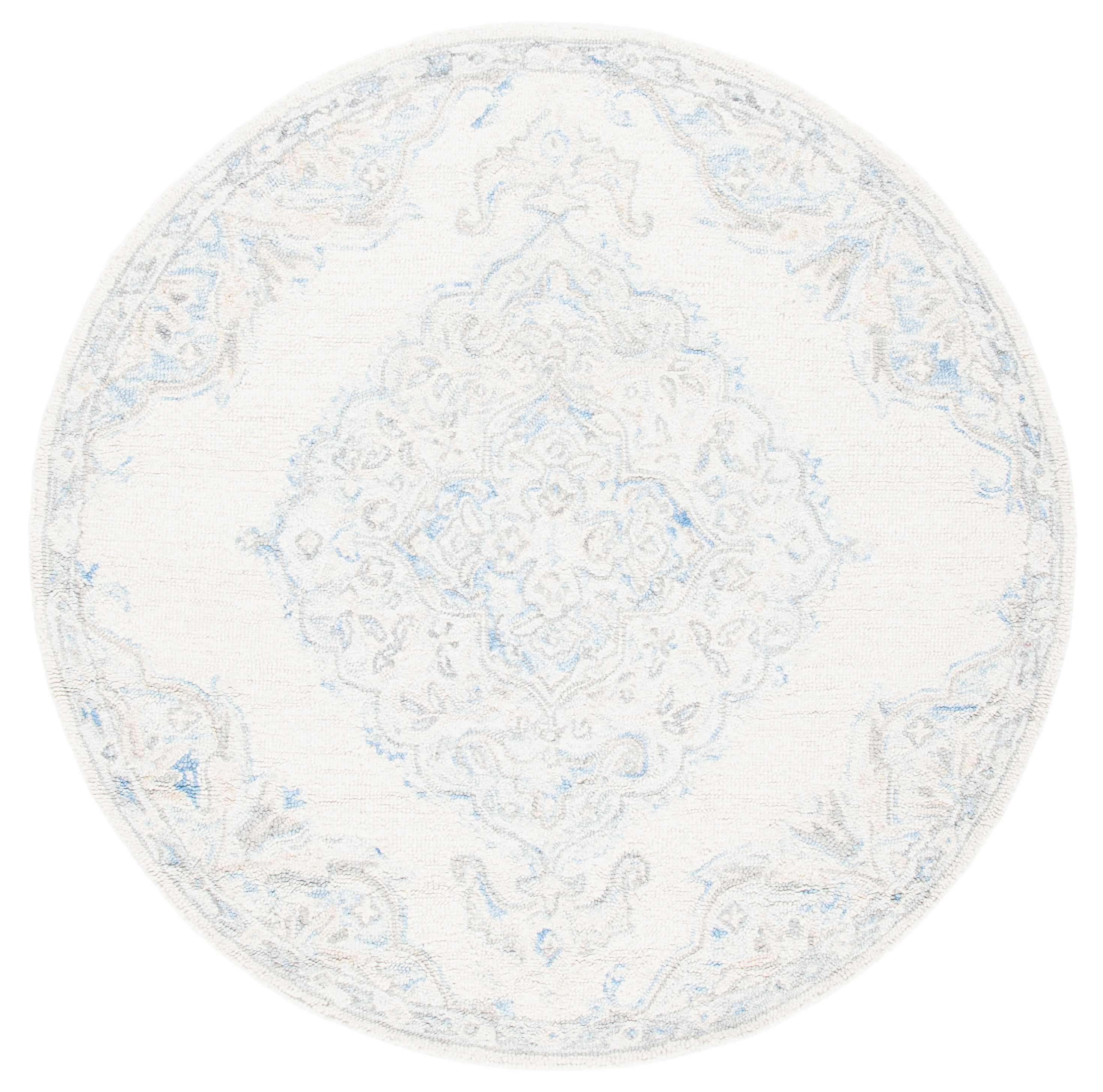 SAFAVIEH Micro-Loop Katina Medallion Area Rug, Ivory/Blue, 5' x 5' Round