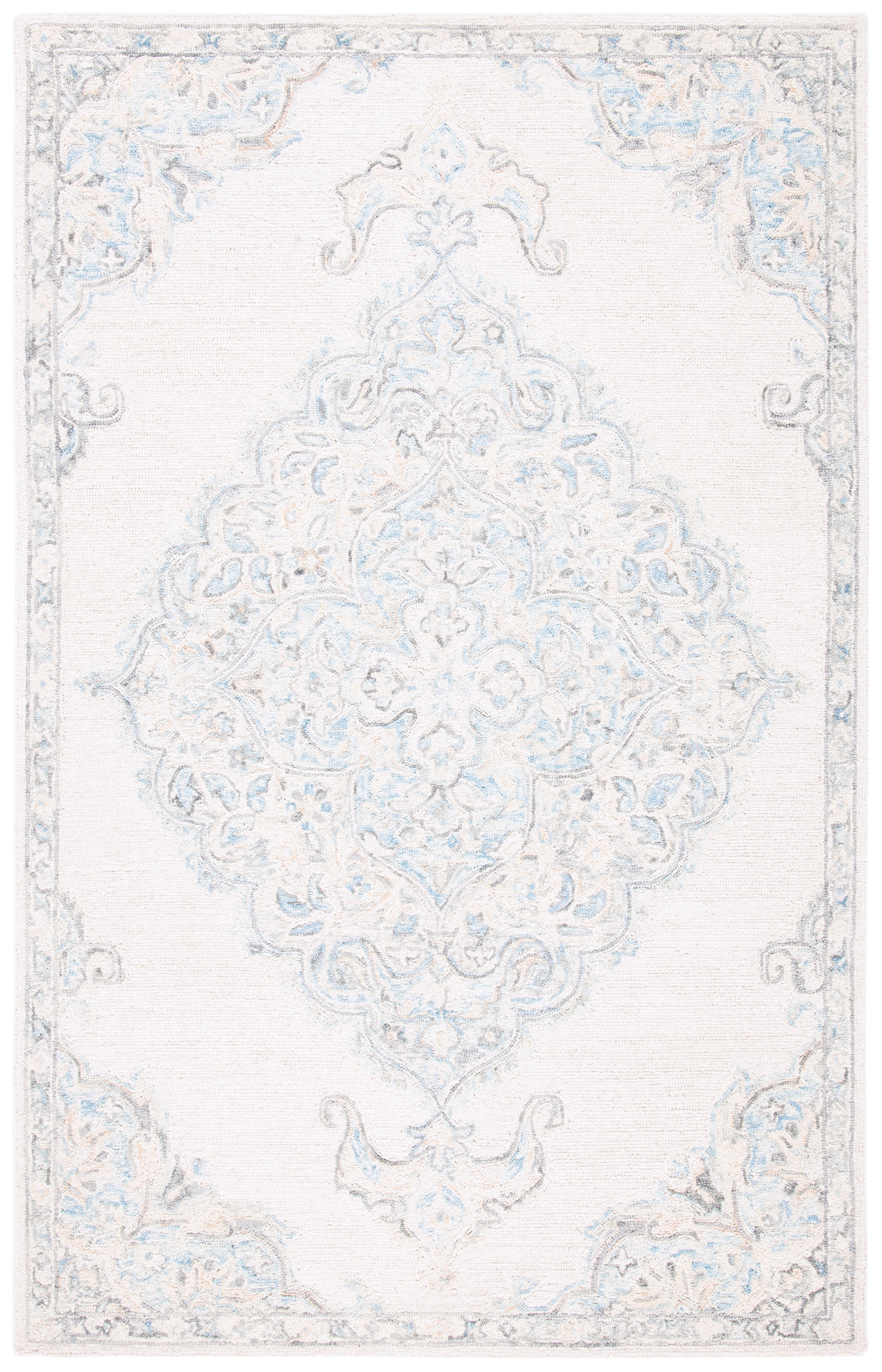 SAFAVIEH Micro-Loop Katina Medallion Area Rug, Ivory/Blue, 5' x 8'