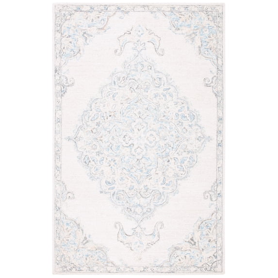 SAFAVIEH Micro-Loop Katina Medallion Area Rug, Ivory/Blue, 5' x 8'