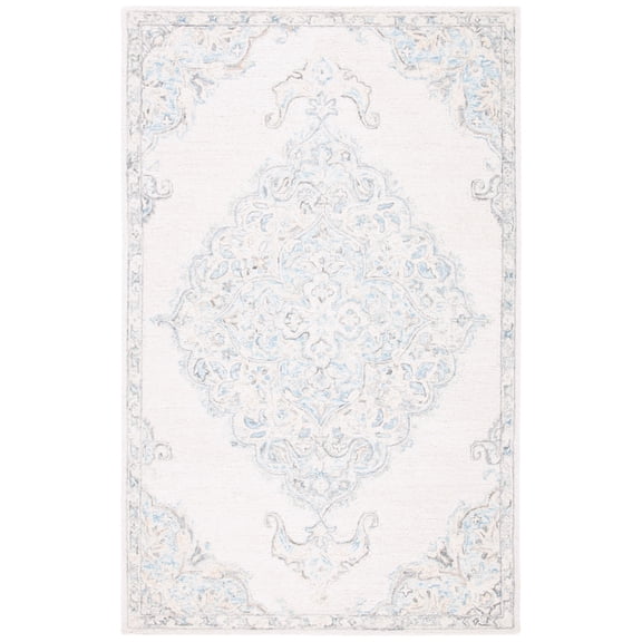SAFAVIEH Micro-Loop Katina Medallion Area Rug, Ivory/Blue, 5' x 8'