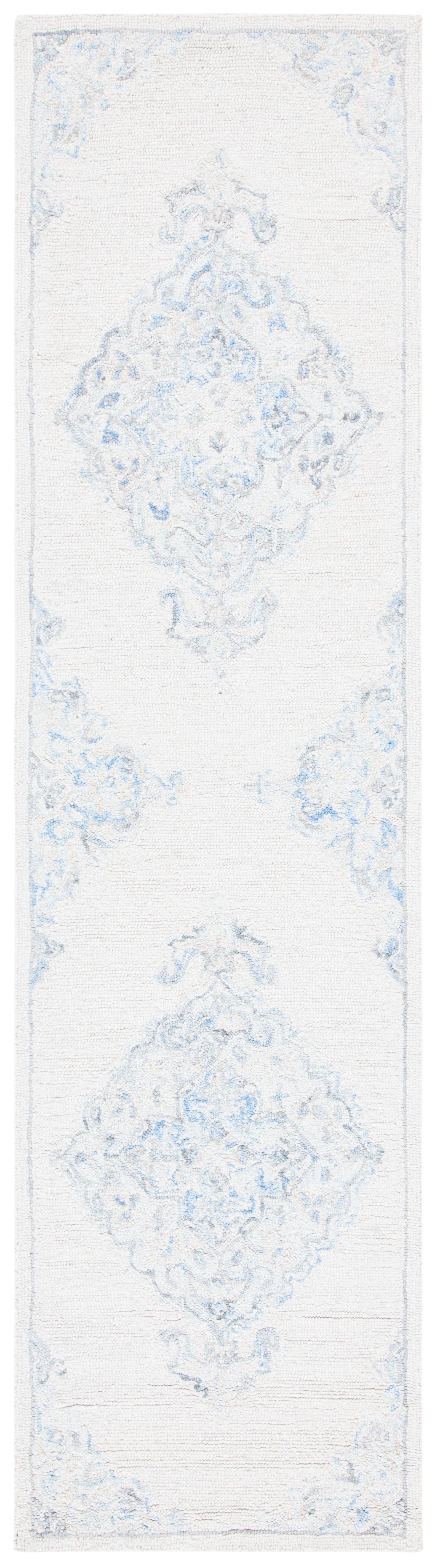 Elegant Ivory Medallion Tufted Wool Runner Rug 2'3" x 9'