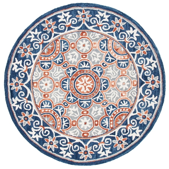SAFAVIEH Micro-Loop Kingston Medallion Area Rug, Brown/Blue, 5' x 5' Round