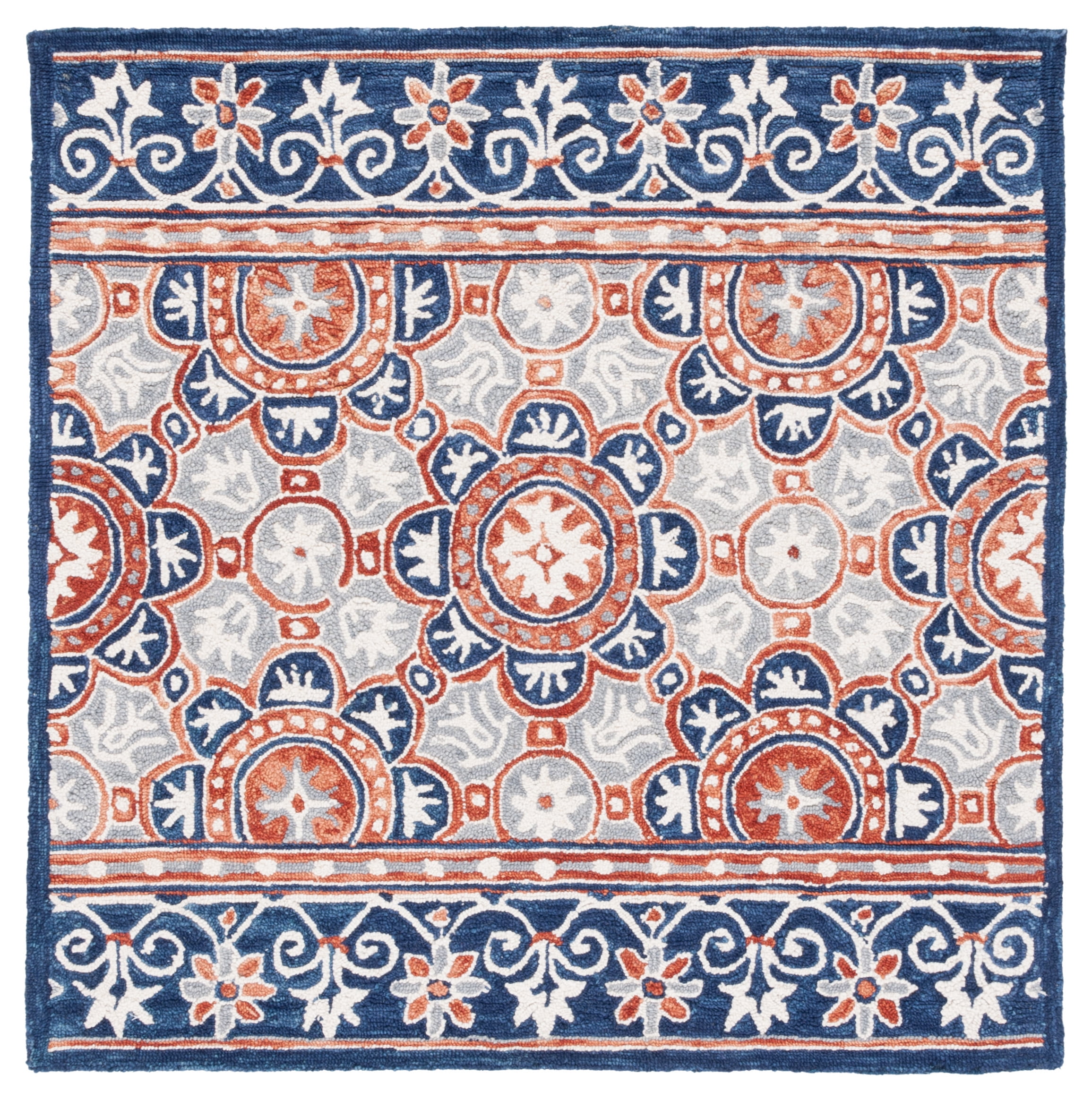 SAFAVIEH Micro-Loop Kingston Medallion Area Rug, Brown/Blue, 5' x 5' Square