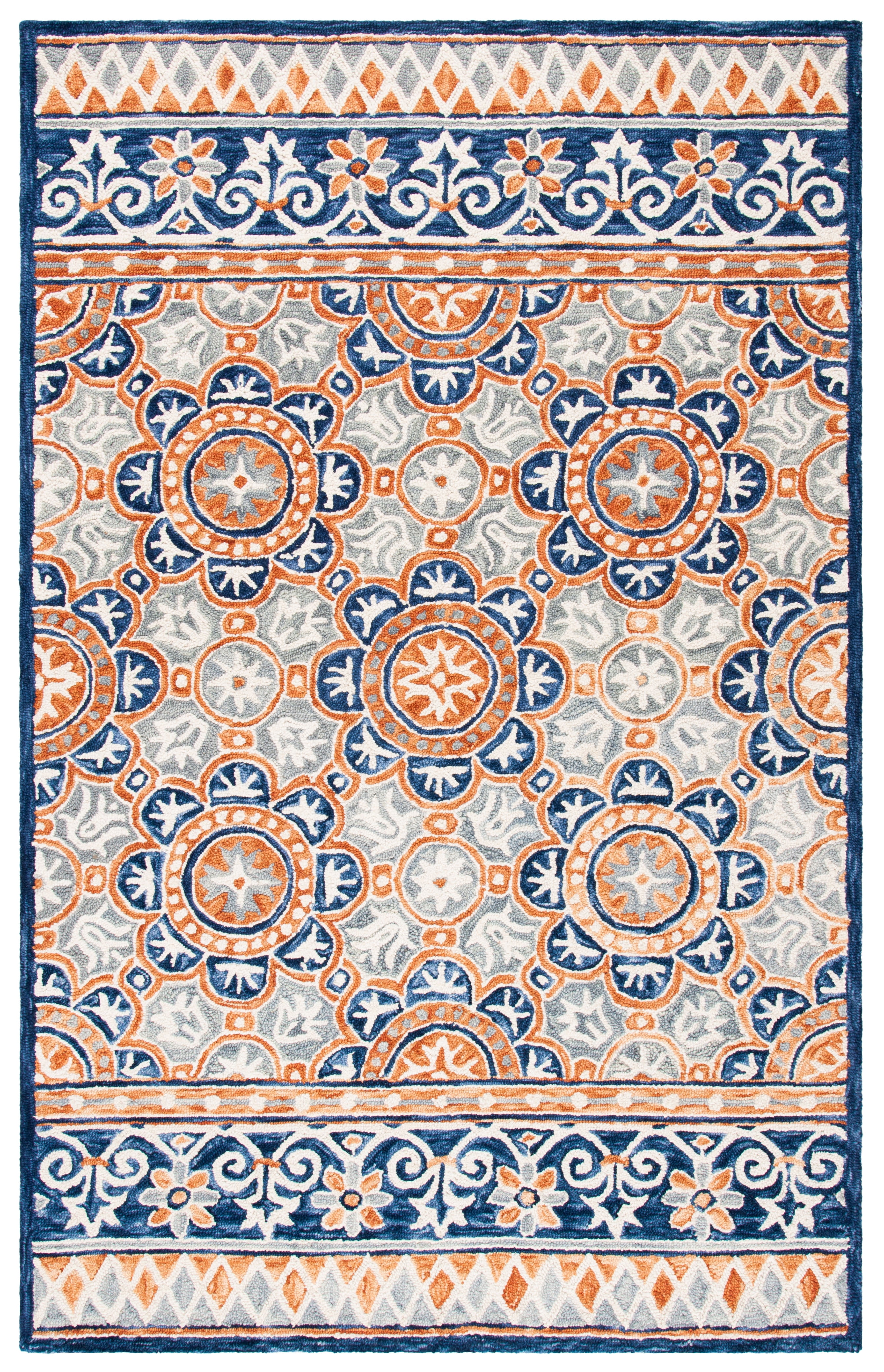SAFAVIEH Micro-Loop Kingston Medallion Area Rug, Brown/Blue, 5' x 8'