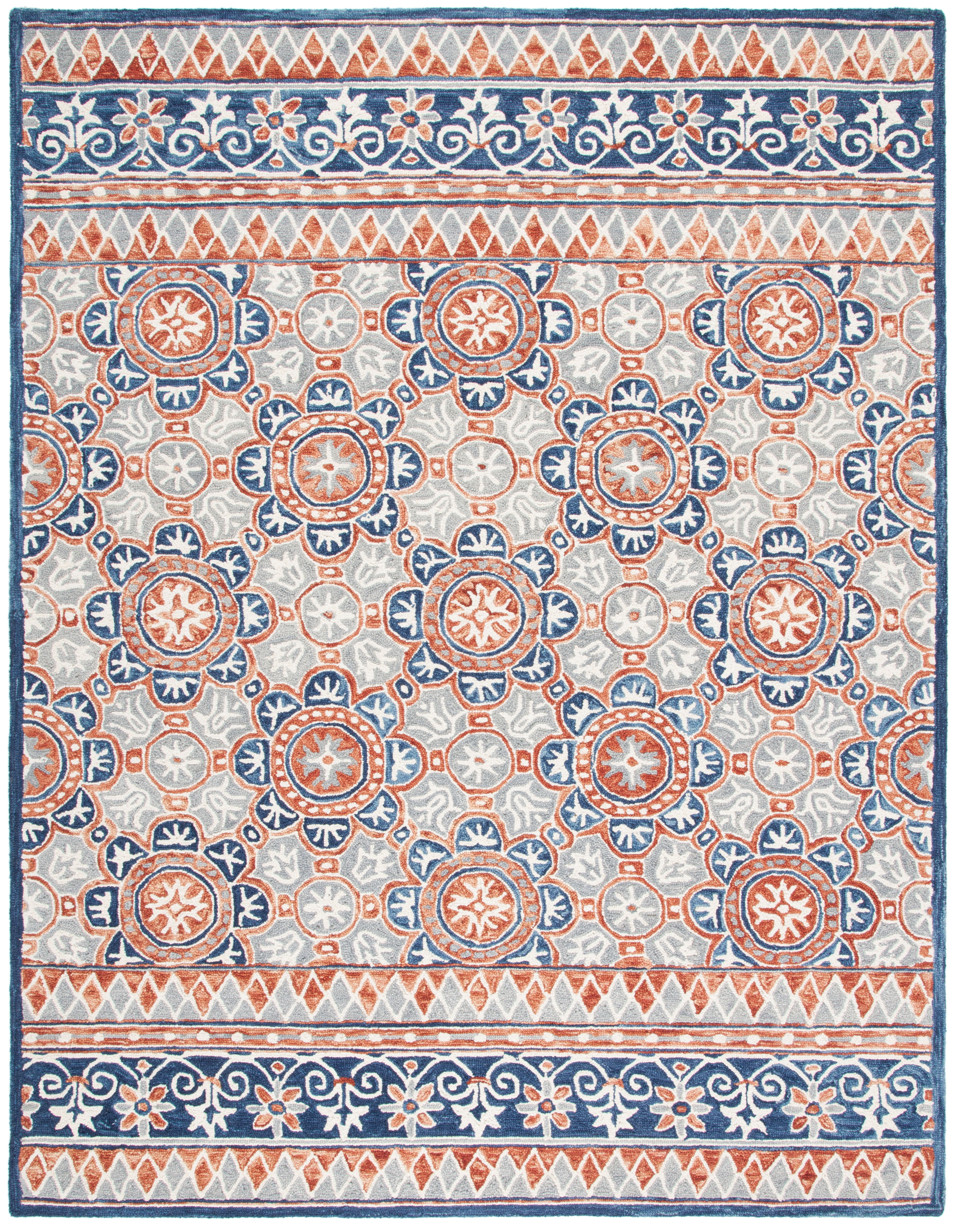 SAFAVIEH Micro-Loop Kingston Medallion Area Rug, Brown/Blue, 8' x 10'