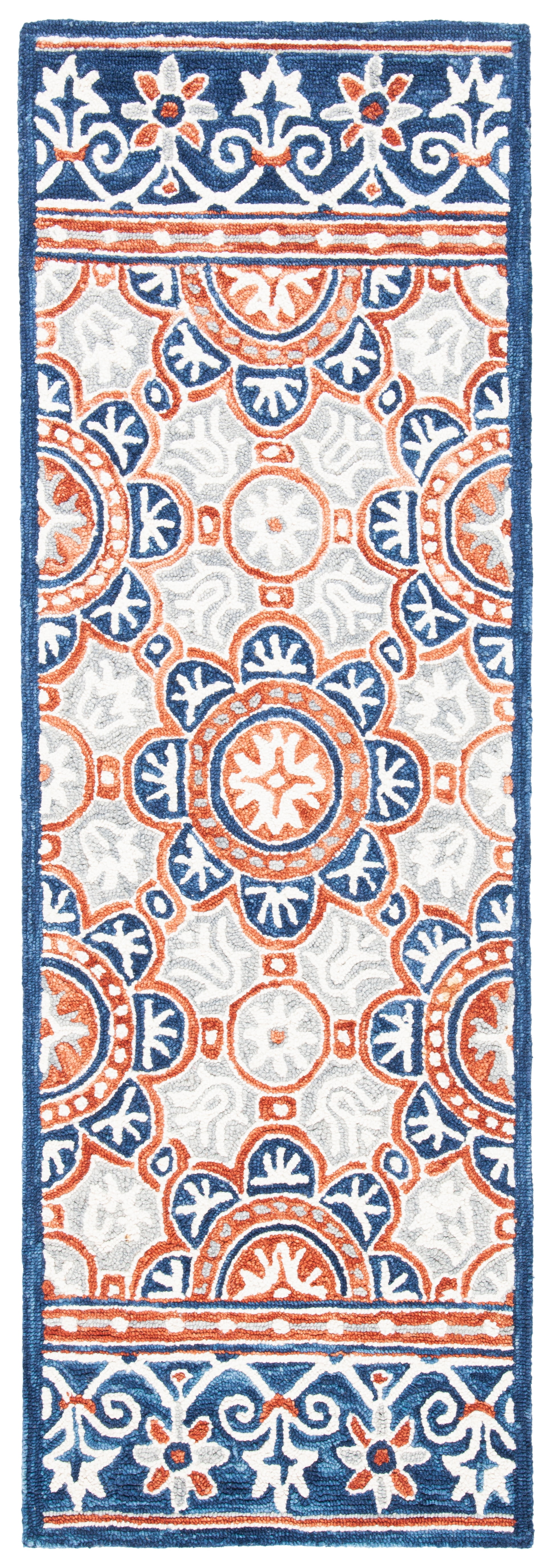SAFAVIEH Micro-Loop Kingston Medallion Runner Rug, Brown/Blue, 2'3" x 7'