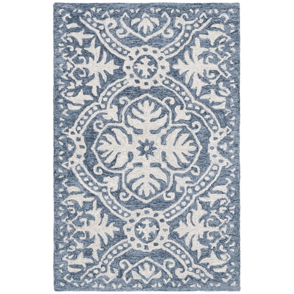 SAFAVIEH Micro-Loop Lagrange Floral Wool Area Rug, Blue/Ivory, 2'6" x 4'