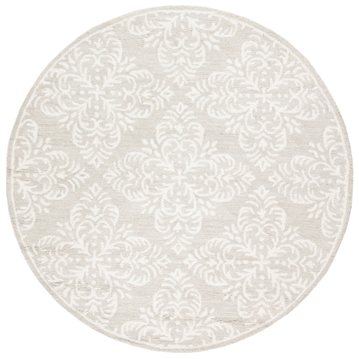 SAFAVIEH Micro-Loop Laidley Geometric Floral Wool Area Rug, Silver/Ivory, 5' x 5' Round