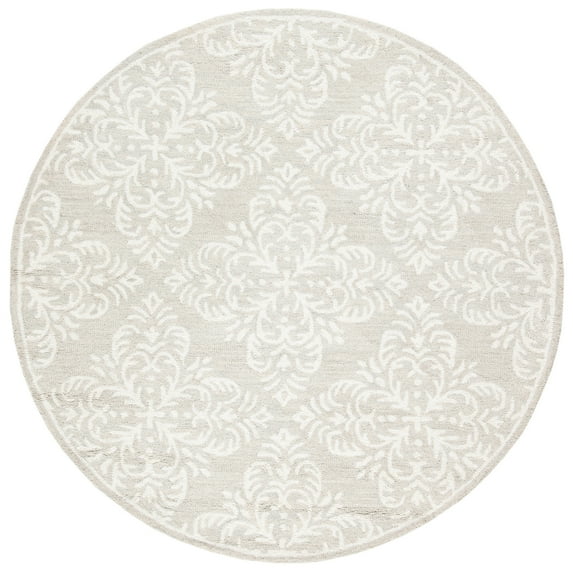SAFAVIEH Micro-Loop Laidley Geometric Floral Wool Area Rug, Silver/Ivory, 5' x 5' Round
