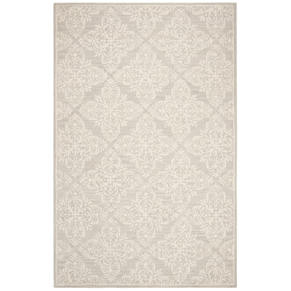 SAFAVIEH Micro-Loop Laidley Geometric Floral Wool Area Rug, Silver/Ivory, 5' x 5' Square