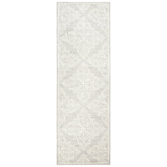 SAFAVIEH Micro-Loop Laidley Geometric Floral Wool Runner Rug, Silver/Ivory, 2'3" x 7'
