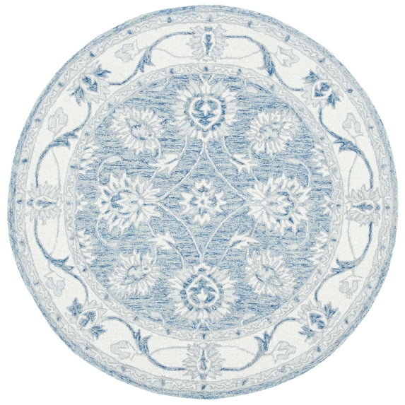SAFAVIEH Micro-Loop Larry Oriental Area Rug, Blue/Ivory, 5' x 5' Round