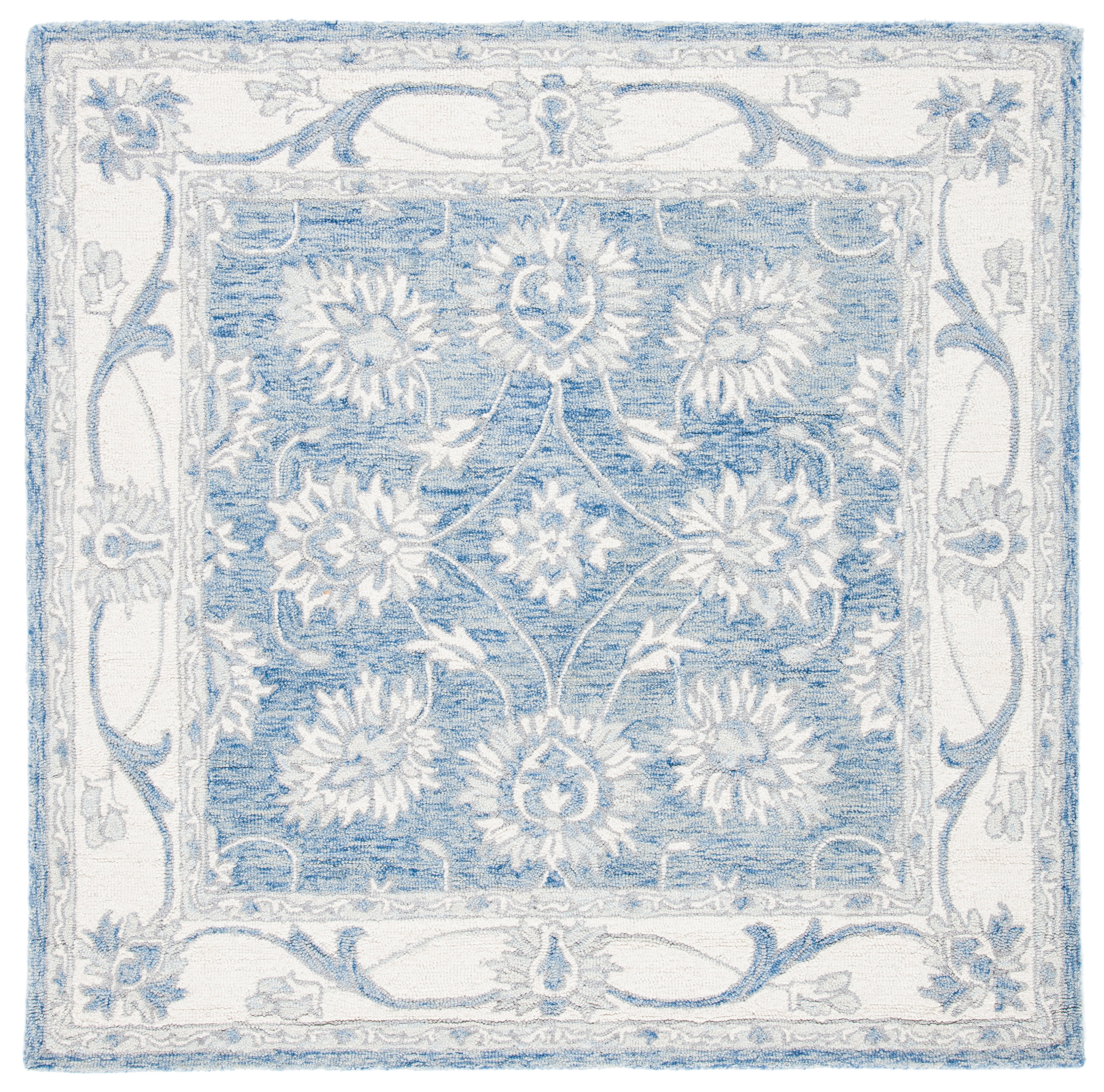 SAFAVIEH Micro-Loop Larry Oriental Area Rug, Blue/Ivory, 5' x 5' Square