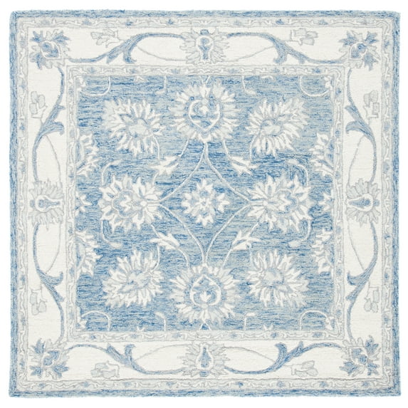 SAFAVIEH Micro-Loop Larry Oriental Area Rug, Blue/Ivory, 5' x 5' Square