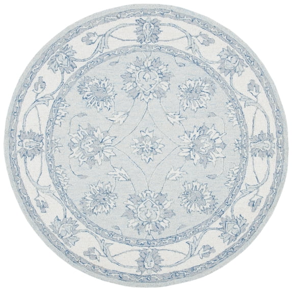 SAFAVIEH Micro-Loop Larry Oriental Area Rug, Light Blue/Ivory, 5' x 5' Round