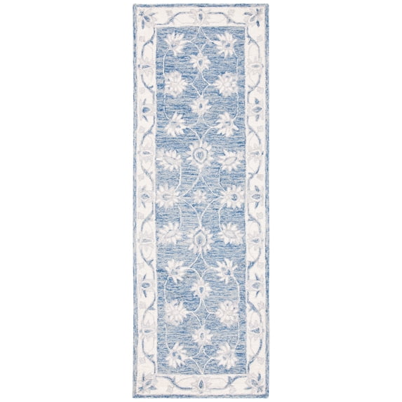 SAFAVIEH Micro-Loop Larry Oriental Runner Rug, Blue/Ivory, 2'3" x 5'