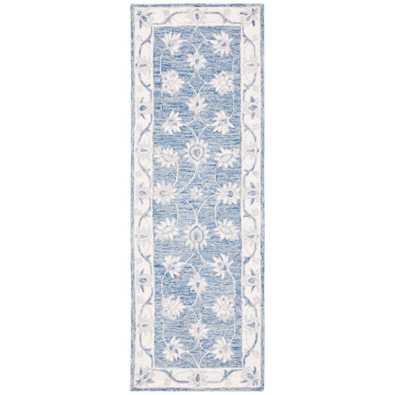 SAFAVIEH Micro-Loop Larry Oriental Runner Rug, Blue/Ivory, 2'3" x 7'