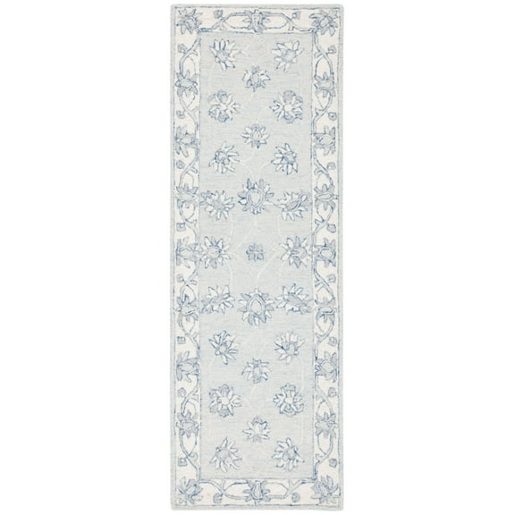 SAFAVIEH Micro-Loop Larry Oriental Runner Rug, Light Blue/Ivory, 2'3" x 7'