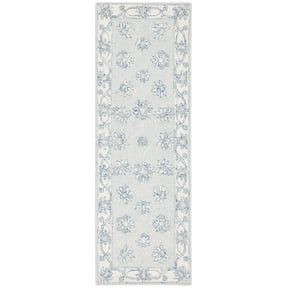 SAFAVIEH Micro-Loop Larry Oriental Runner Rug, Light Blue/Ivory, 2'3" x 7'