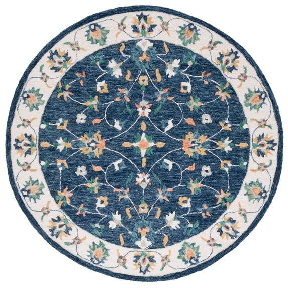SAFAVIEH Micro-Loop Lavina Medallion Area Rug, Blue/Ivory, 5' x 5' Round