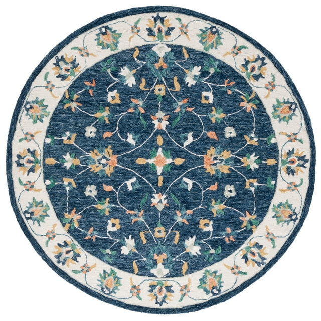 SAFAVIEH Micro-Loop Lavina Medallion Area Rug, Blue/Ivory, 5' x 5' Round