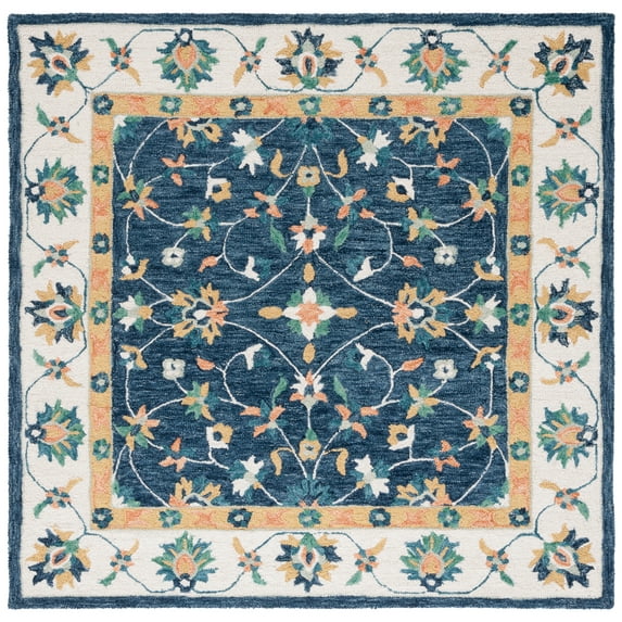 SAFAVIEH Micro-Loop Lavina Medallion Area Rug, Blue/Ivory, 5' x 5' Square