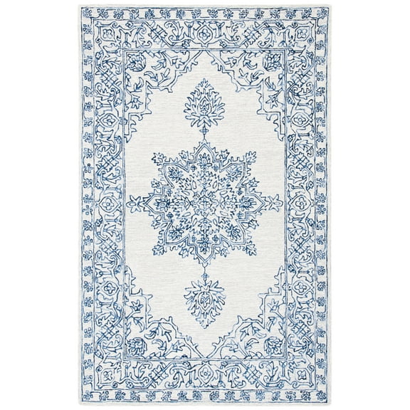 SAFAVIEH Micro-Loop Leann Medallion Wool Area Rug, Ivory/Blue, 8' x 10'