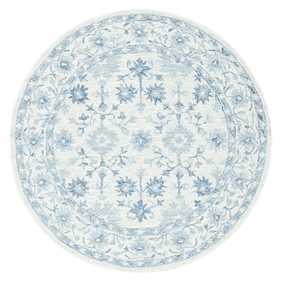 SAFAVIEH Micro-Loop Leon Medallion Area Rug, Blue/Ivory, 5' x 5' Round