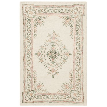 SAFAVIEH Micro-Loop Leptis Floral Bordered Wool Area Rug, Ivory/Fuchsia, 2'6" x 4'
