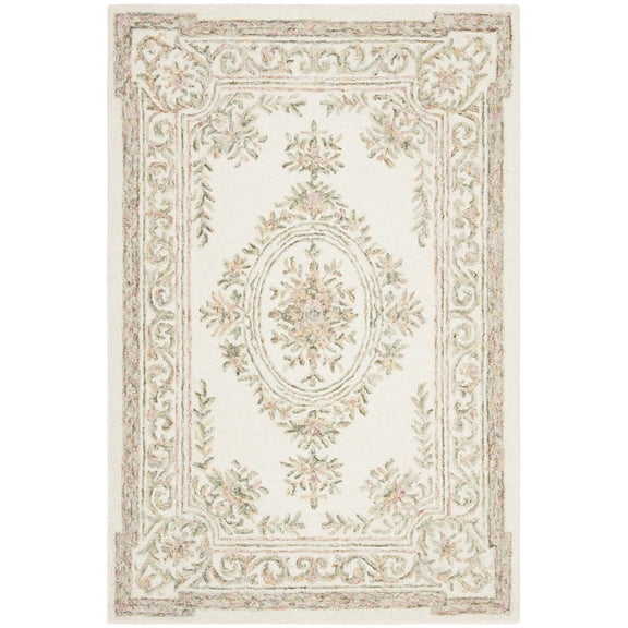 SAFAVIEH Micro-Loop Leptis Oriental Wool Area Rug, Ivory/Fuchsia, 4' x 6'