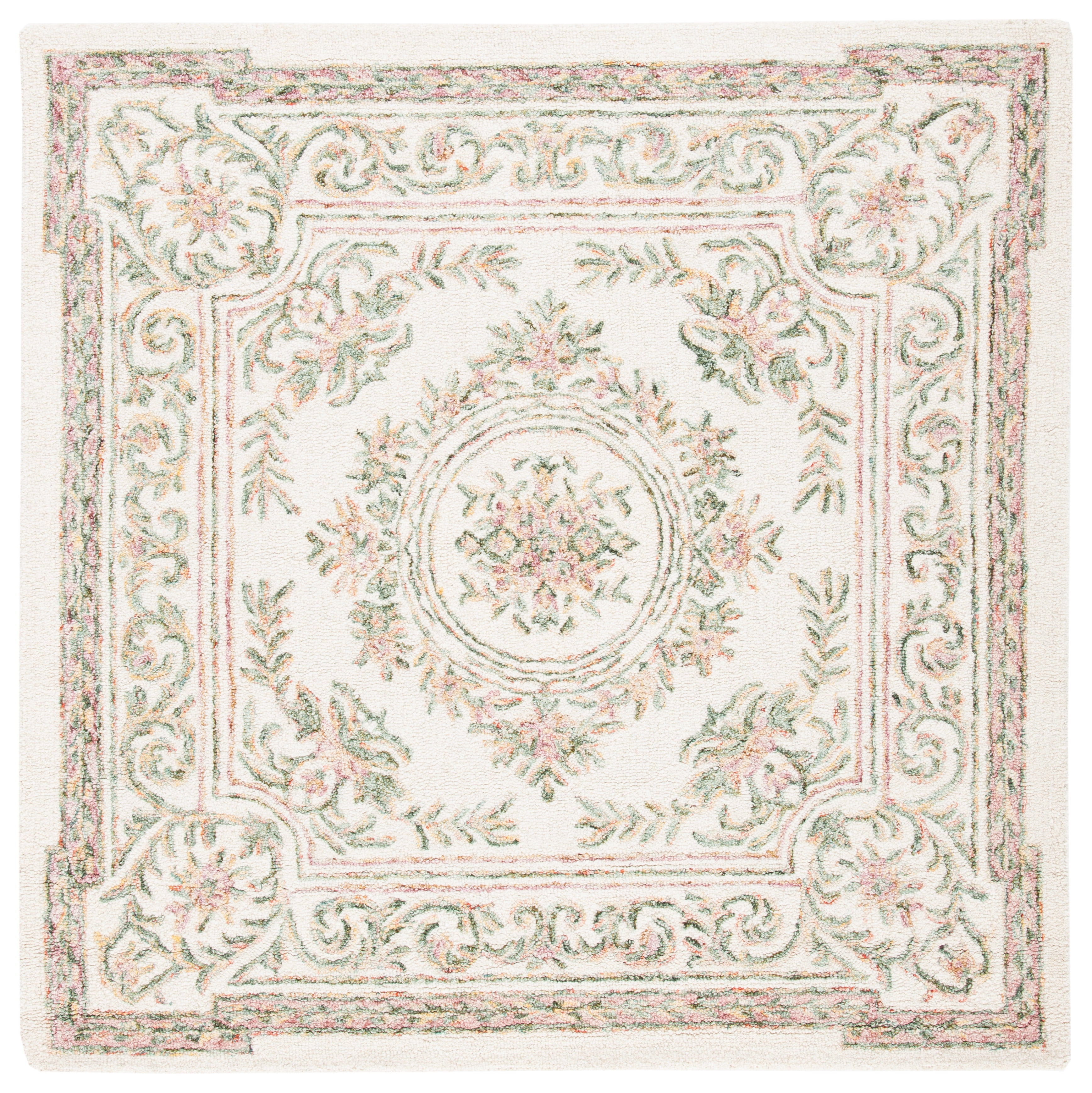 SAFAVIEH Micro-Loop Leptis Oriental Wool Area Rug, Ivory/Fuchsia, 5' x 5' Square