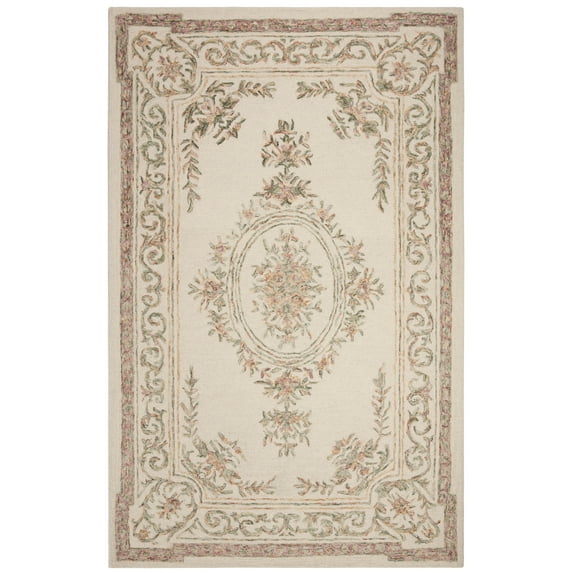 SAFAVIEH Micro-Loop Leptis Floral Bordered Wool Area Rug, Ivory/Fuchsia, 5' x 8'