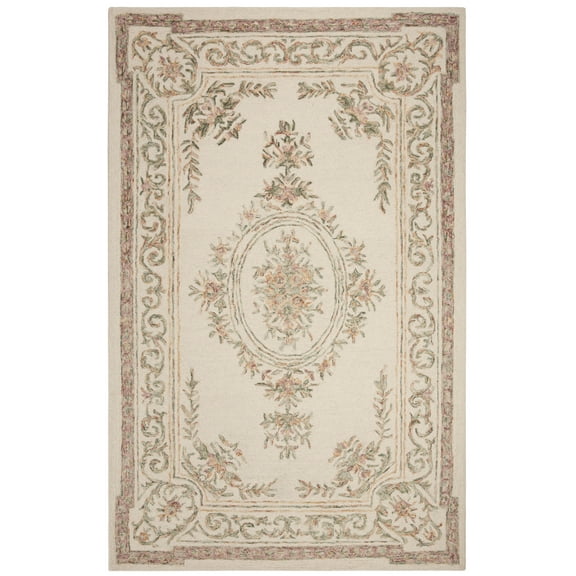 SAFAVIEH Micro-Loop Leptis Floral Bordered Wool Area Rug, Ivory/Fuchsia, 8' x 10'