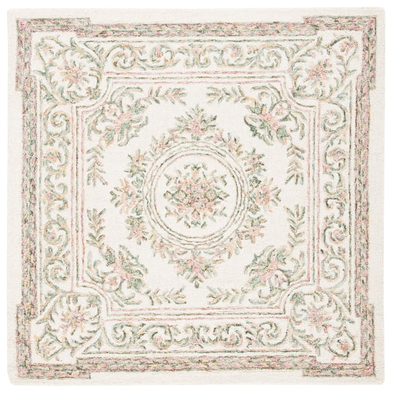 SAFAVIEH Micro-Loop Leptis Oriental Wool Area Rug, Ivory/Fuchsia, 3' x 3' Square