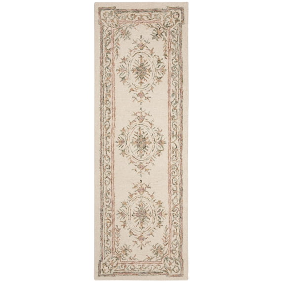 SAFAVIEH Micro-Loop Leptis Oriental Wool Runner Rug, Ivory/Fuchsia, 2'3" x 5'