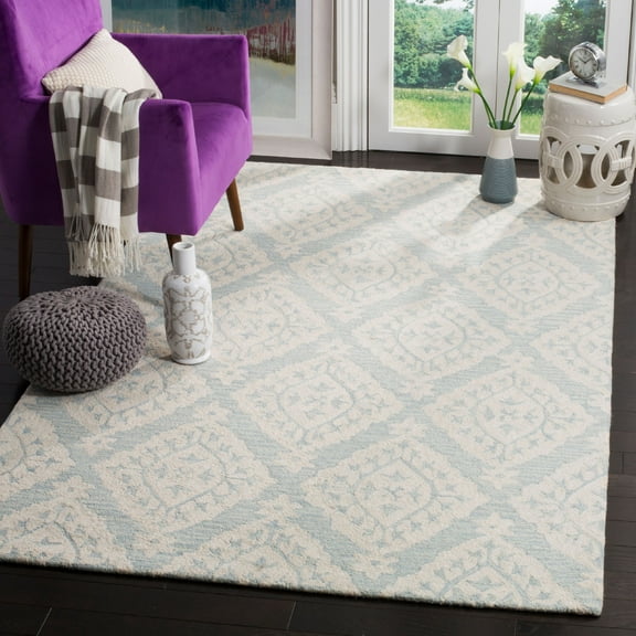 SAFAVIEH Micro-Loop Linton Damask Trellis Wool Area Rug, Light Blue, 2'6" x 4'