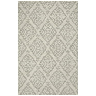 SAFAVIEH Micro-Loop Linton Damask Trellis Wool Area Rug, Light Grey, 5' x 5' Round