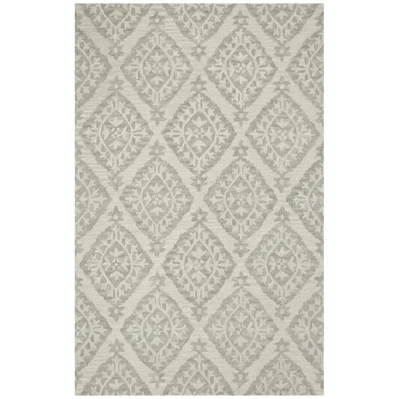 SAFAVIEH Micro-Loop Linton Damask Trellis Wool Area Rug, Light Grey, 5' x 8'