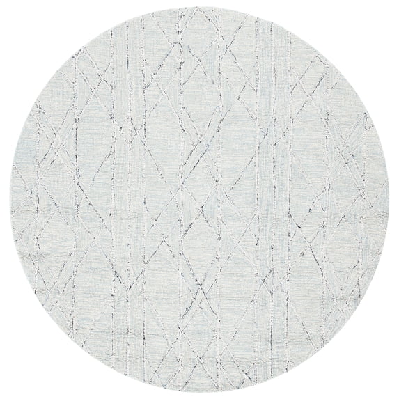 SAFAVIEH Micro-Loop Lowell Diamond Area Rug, Ivory/Light Blue, 5' x 5' Round