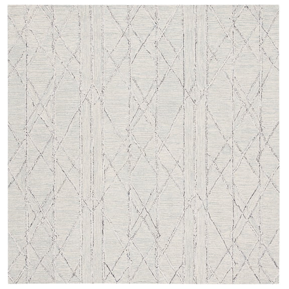 SAFAVIEH Micro-Loop Lowell Diamond Area Rug, Ivory/Light Blue, 5' x 5' Square