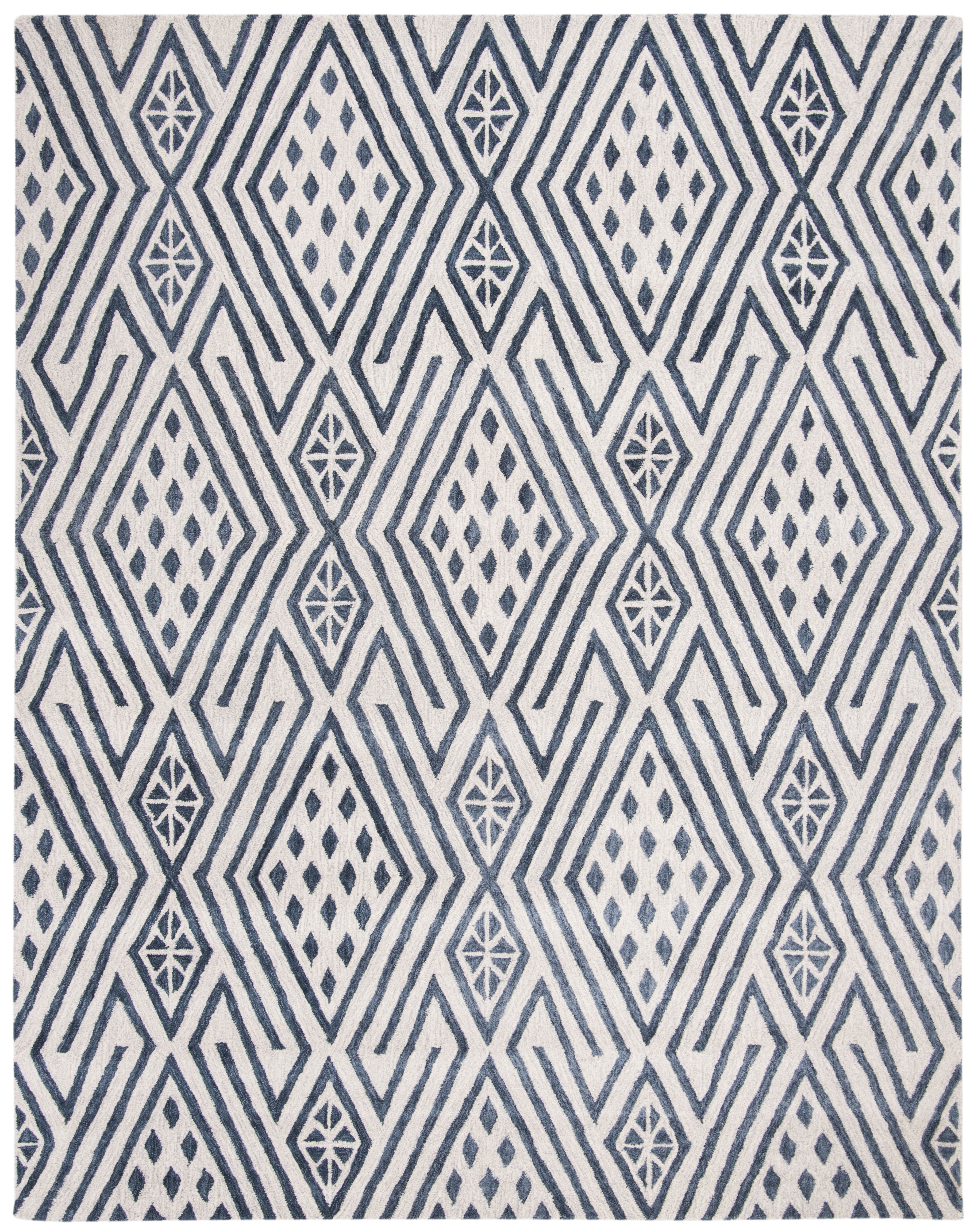 Blue and Ivory Handmade Wool 8' x 10' Area Rug