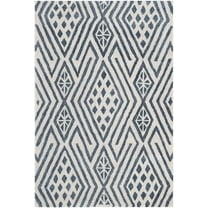 SAFAVIEH Micro-Loop Lynwood Geometric Wool Area Rug, Blue/Ivory, 2'6" x 4'