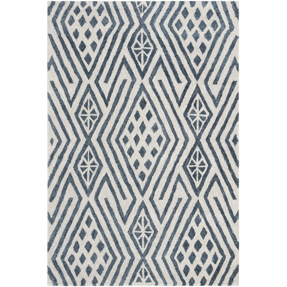 SAFAVIEH Micro-Loop Lynwood Geometric Wool Area Rug, Blue/Ivory, 2'6" x 4'