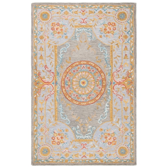 SAFAVIEH Micro-Loop Lyssa Medallion Area Rug, Green/Grey, 4' x 6'