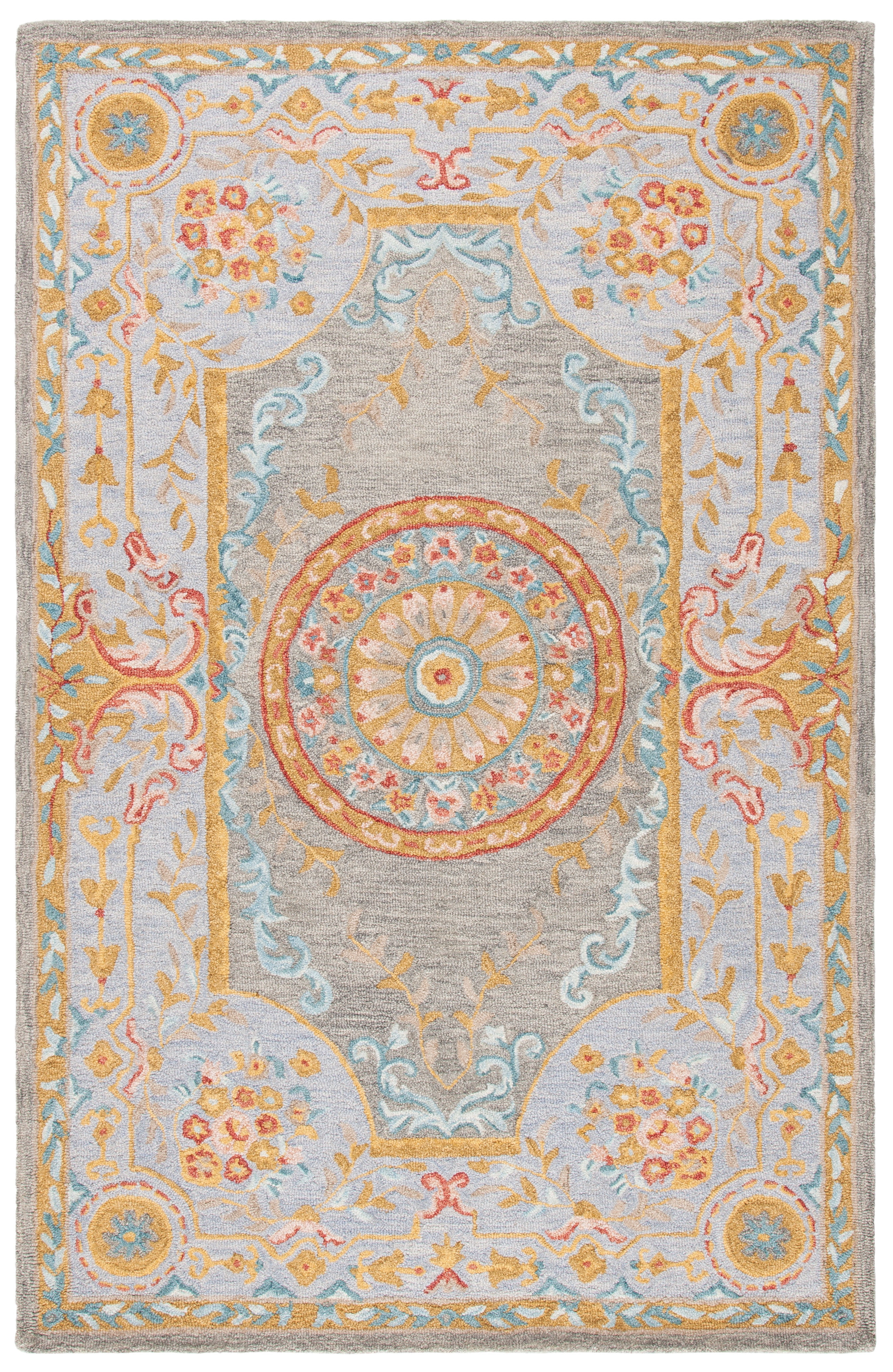 SAFAVIEH Micro-Loop Lyssa Medallion Area Rug, Green/Grey, 5' x 8'