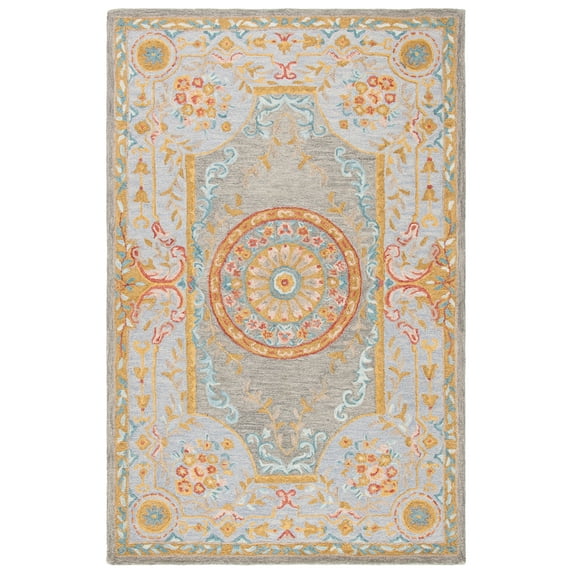 SAFAVIEH Micro-Loop Lyssa Medallion Area Rug, Green/Grey, 5' x 8'